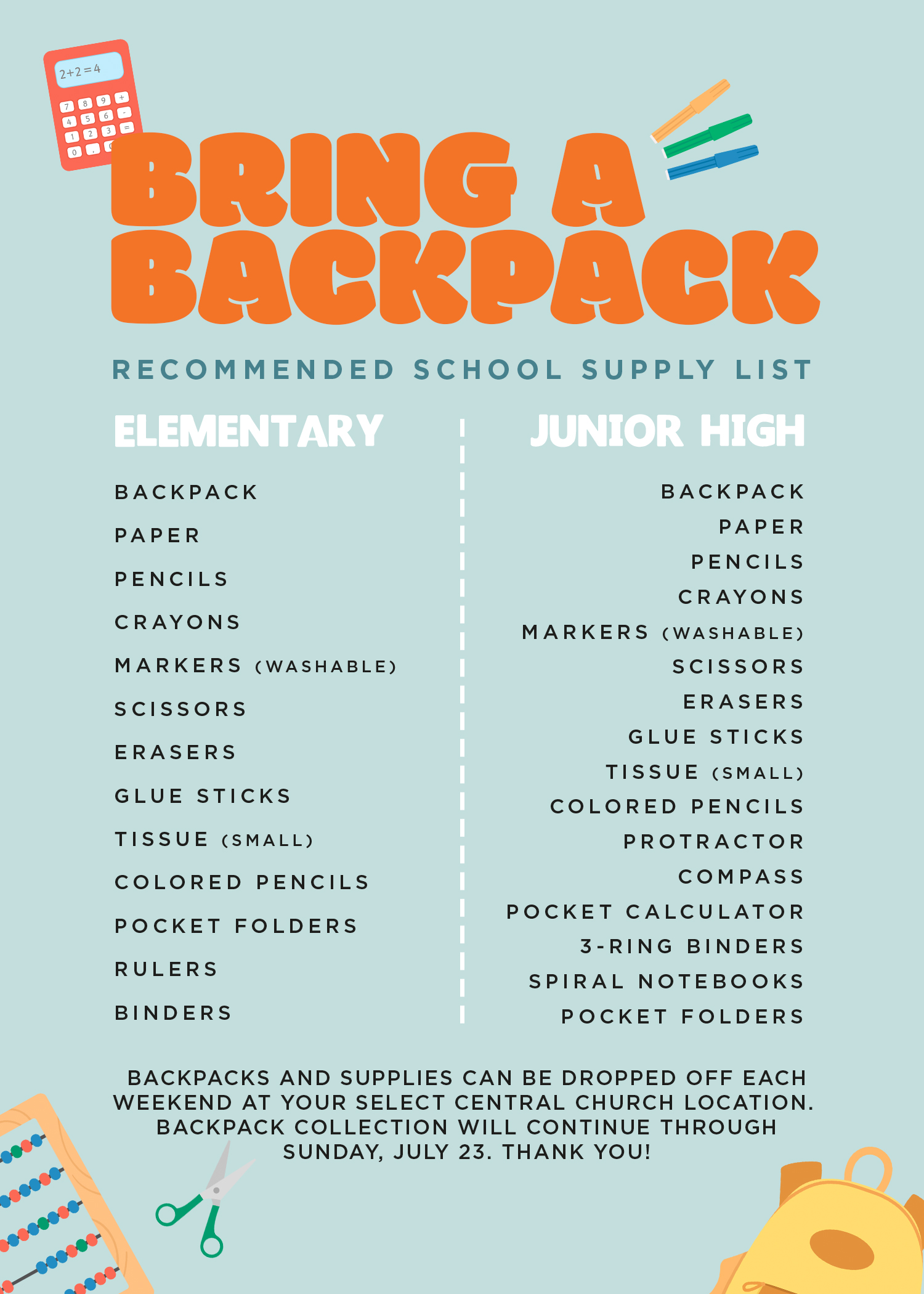 Backpack Drive Central Church